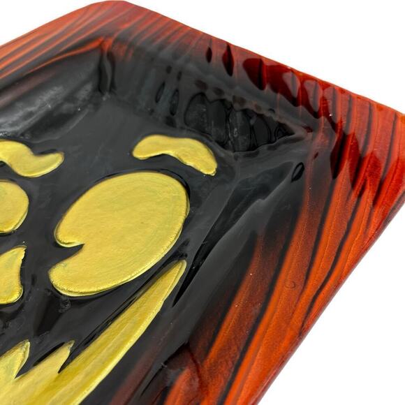 Vintage Halloween Jack-o-Lantern Goofus Glass Serving Tray Plate Orange Black - Picture 4 of 6